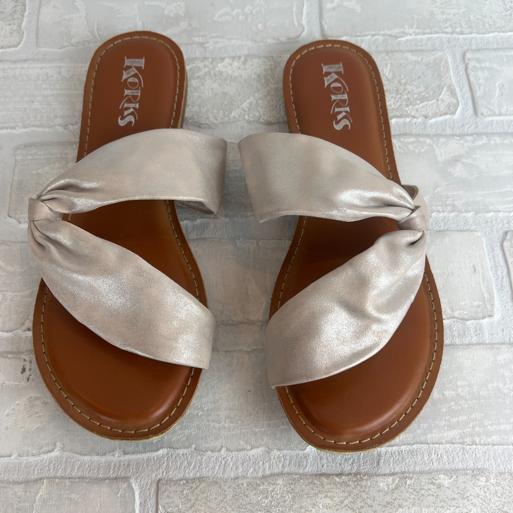 KORKS Sandals Womens 9 Pearl Shimmer Slides Thongs Flat Summer Beach Khela20